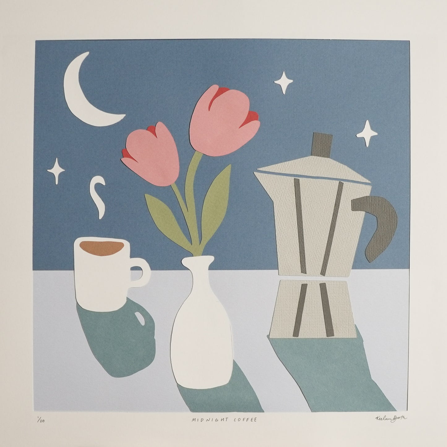 Midnight Coffee Paper Cut Illustration - Limited Edition: 12x12"